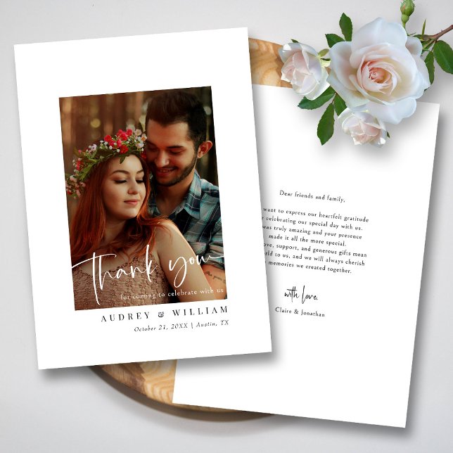 Elegant White & Black Signature Photo Thank You Card (Elegant White & Black Signature Photo Wedding Thank You Card )