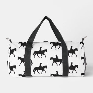 Elegant White Black Silhouette Horse & Rider Duffle Bag