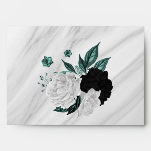 elegant white black & teal blue flowers wedding  envelope