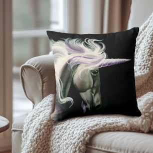 Elegant White Black Unicorns Purple Blue Cushion