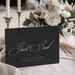 Elegant White & Black Velvet Imitation Wedding Guest Book