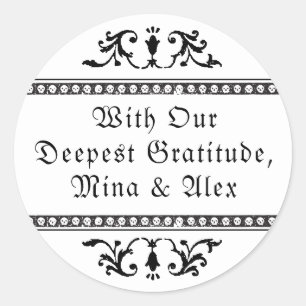 Elegant White Black Vintage Ornament Goth Wedding Classic Round Sticker