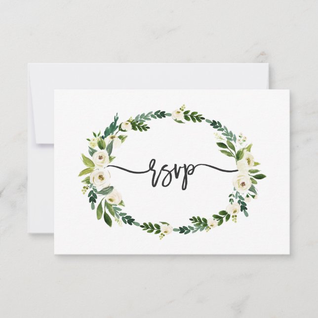 Elegant White Blooming Floral Handwriting RSVP Card (Front)