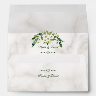 Elegant White Blooming Floral Marble Wedding Envelope