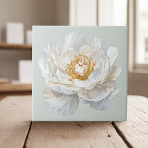 Elegant white blooming peony french country ceramic tile