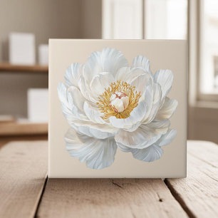 Elegant white blooming peony french country ceramic tile