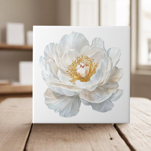 Elegant white blooming peony french country ceramic tile