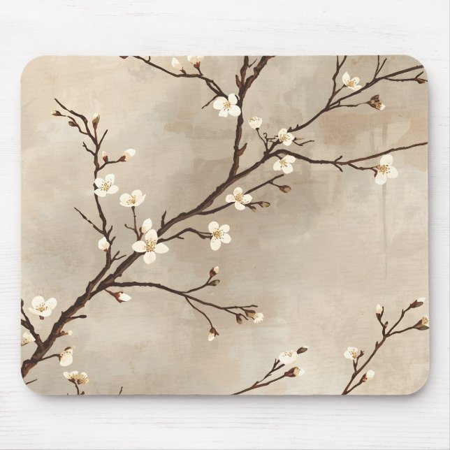 Elegant White Blossom Minimal Branch Mouse Pad (Front)