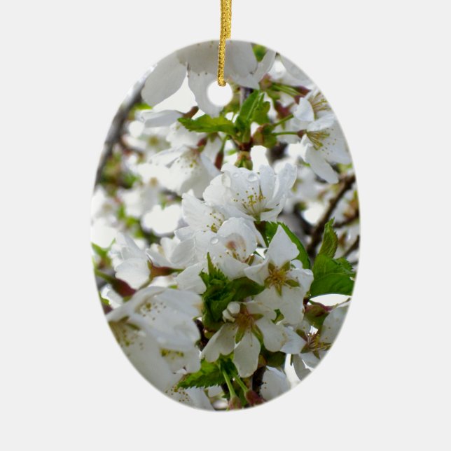 Elegant white blossoms white florals white flowers ceramic ornament (Front)