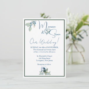 Elegant White, Blue, and Green Orchid Wedding  Invitation
