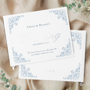 Elegant White & Blue Chic Formal Wedding Guest Book