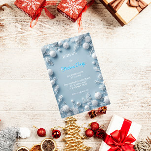 Elegant White & Blue Christmas Invitation