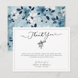 Elegant White Blue Floral Funeral Thanks Card