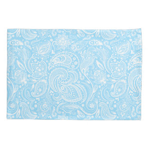 Elegant White &  Blue Floral Paisley Pattern Pillowcase