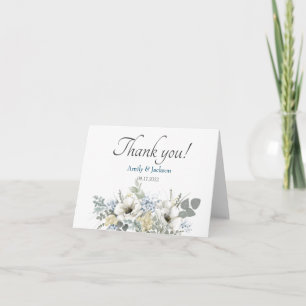 Elegant White Blue Floral Wedding Thank You Card