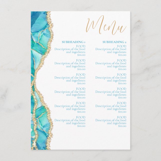 Elegant White Blue Glitter Watercolor Restaurant Menu (Front)