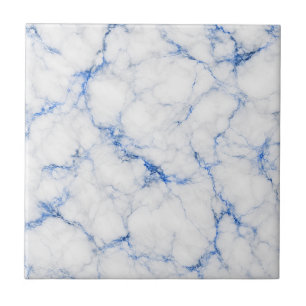 Elegant White & Blue Marble Ceramic Tile