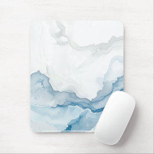 Elegant white & Blue marble Stylish costom Name Mouse Pad
