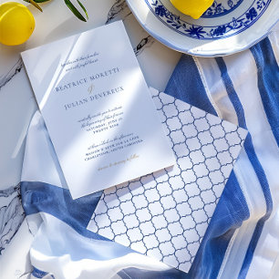 Elegant White & Blue Mediterranean Wedding  Invitation