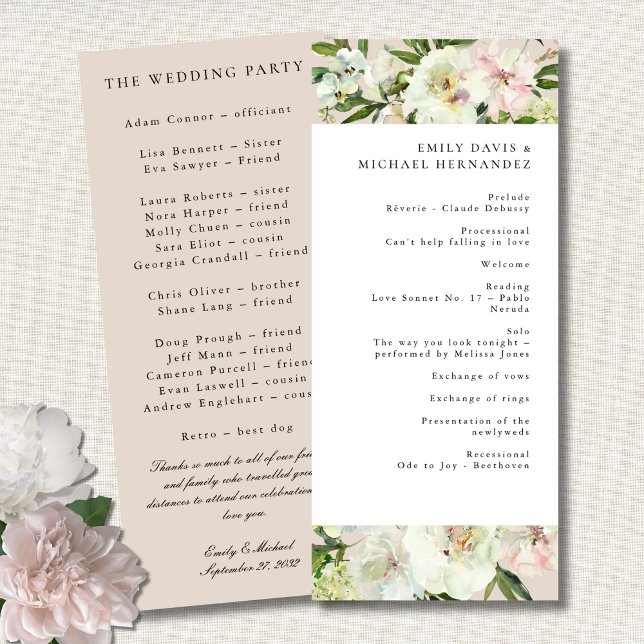 Elegant White Blush Peony Garden Wedding Program (Creator Uploaded)