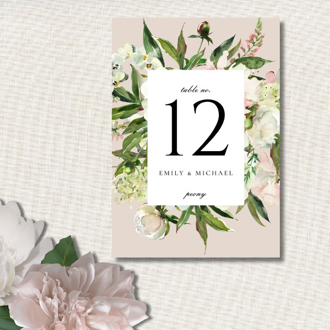 Elegant White Blush Peony Garden Wedding Table Number (Creator Uploaded)