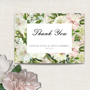 Elegant White Blush Peony Garden Wedding Thank You Card