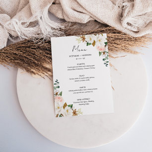 Elegant White & Blush Pink Magnolia Floral Wedding Menu