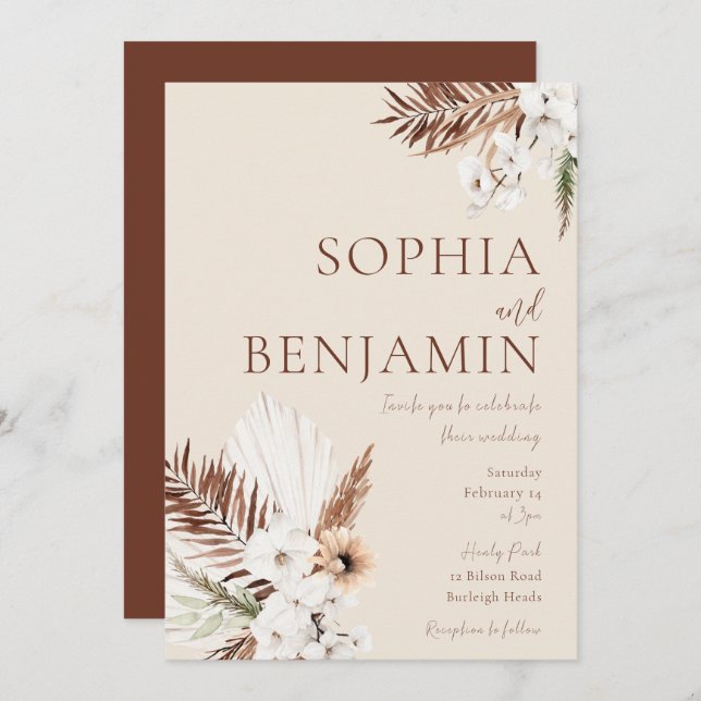 Elegant White Bohemian Flowers Wedding Invitation (Front/Back)