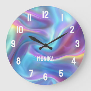 Elegant White Bold Numbers Holographic Personised Large Clock