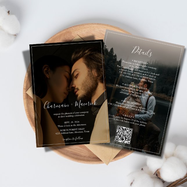 Elegant White Border and 2 Photo Budget Wedding Invitation (Creator Uploaded)