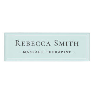 Elegant white border light aqua blue name tag