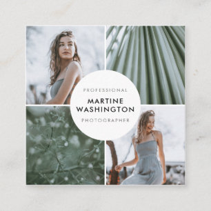 Elegant white border photographer minimal modern square business card