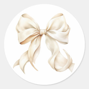 Elegant White Bow Baby Shower  Classic Round Sticker