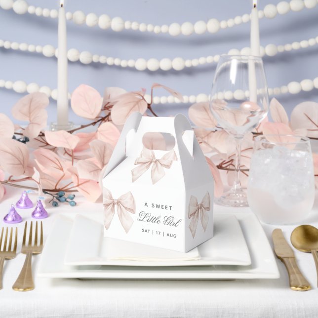 Elegant White Bow Baby Shower Favour Box (Wedding)