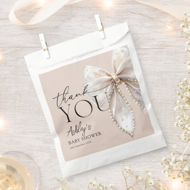 Elegant White Bow Baby Shower Thank You Favour Bag (Clipped)