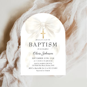 Elegant White Bow Baptism Girl Invitation
