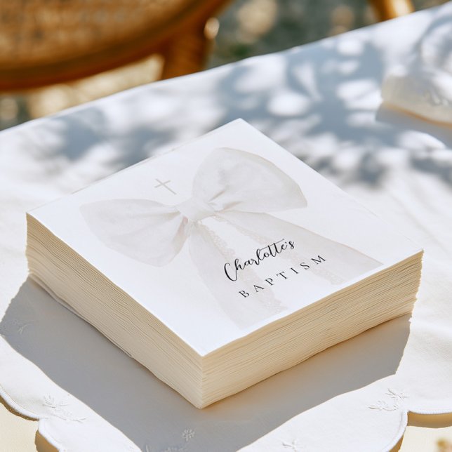 Elegant White Bow Baptism Napkin (Creator Uploaded)