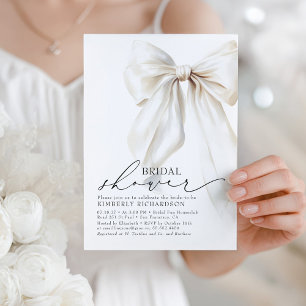 Elegant White Bow Bridal Shower Chic Cream Invitation
