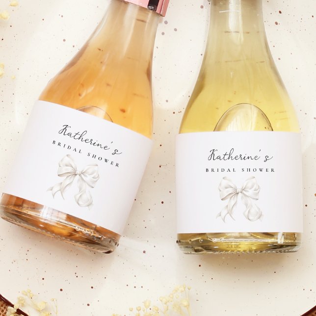 Elegant White Bow Bridal Shower Sparkling Wine Label (Creator Uploaded)
