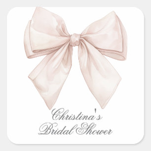 Elegant White Bow Bridal Shower Square Sticker