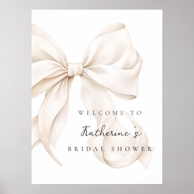 Elegant White Bow Bridal Shower Welcome Poster (Front)
