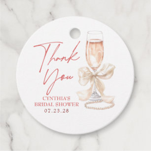 Elegant White Bow Prosecco Bridal Shower Thank You Favour Tags