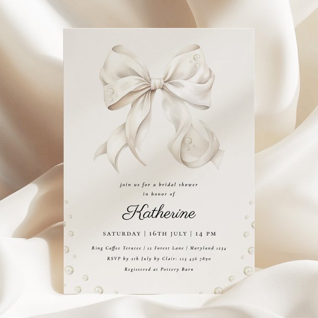  Elegant White Bows and Pearls Bridal Shower Invitation (Creator Uploaded)