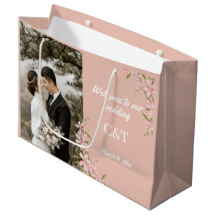 Elegant White & Brown Bohemian Wedding Large Gift Bag