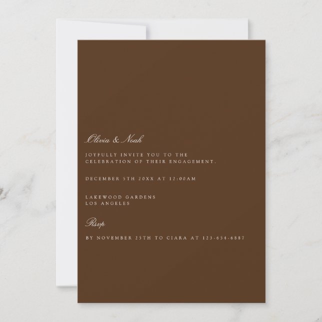 Elegant White & Brown Engagement Invitation  (Front)