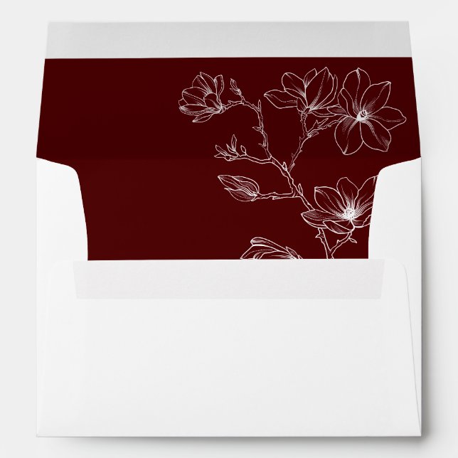 Elegant White & Burgundy Floral Wedding Envelope (Back (Bottom))
