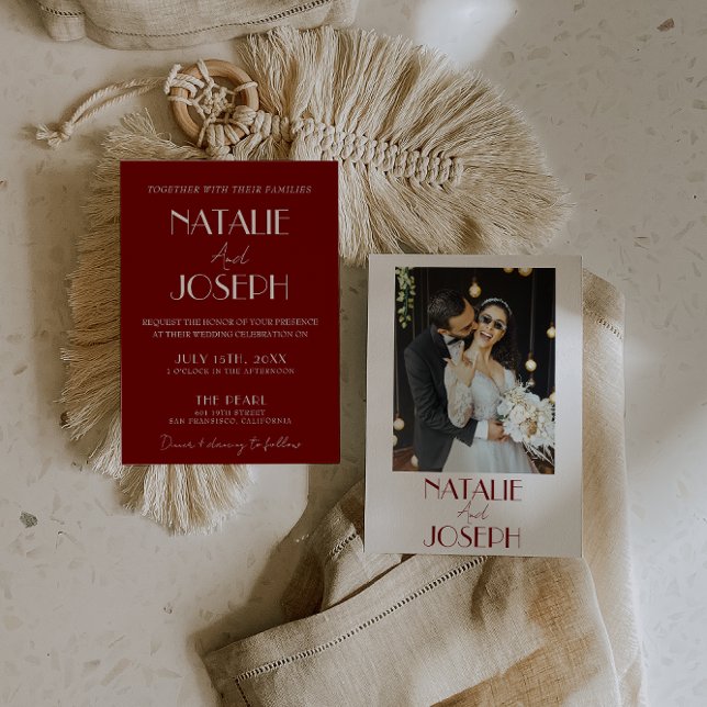 Elegant White Burgundy Minimalist Photo Wedding Invitation (Creator Uploaded)