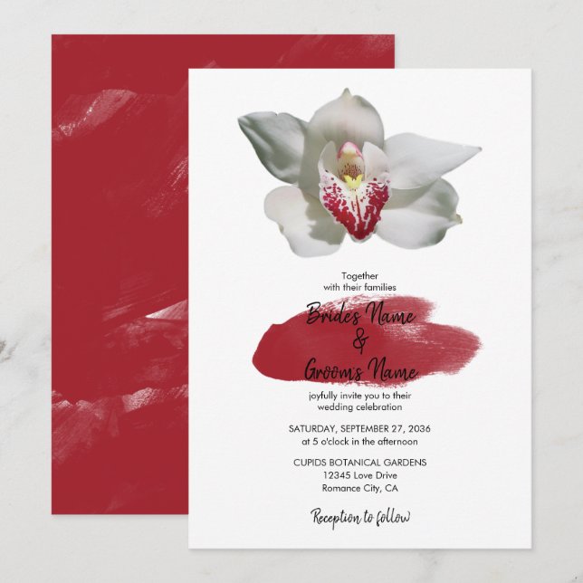 Elegant White Burgundy Orchid Wedding Invitations (Front/Back)