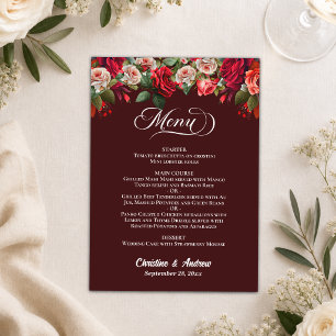Elegant White Burgundy Roses Wedding Menu