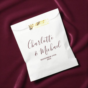 Elegant White & Burgundy Script Minimalist Wedding Favour Bag